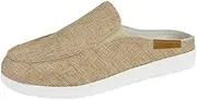 [Helenbra] Women Canvas Slip On Lightweight Mule Sneaker,Summer Fashion Open Back Flats Walking Shoes Closed Round Toe Low Top Casual Loafer Comfort Walking Shoes
