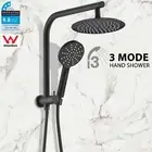 Black Round Twin 8'' Rainfall Shower Head Wall Arm Diverter Hand Held 2in1 Set