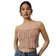 NWT Anthropologie Rainbow Smocked Top Large Peach Multi Metallic Bustier