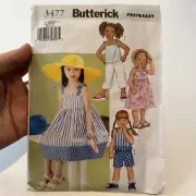 Butterick Pattern 3477 Children's Dress Top Shorts Pants Size 2,3,4,5 Fast Easy