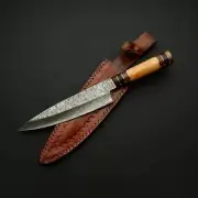 custome handmade damascus steel 12" chef knife handle olive wood