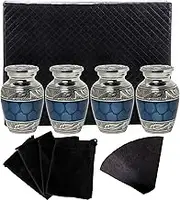 Brass Blue Cloud Small Keepsake Urns Set of 4 for Human Remain Ashes | Mini Cremation Ash Container for Funeral Scared Remains | Four Velvet Carry Bag | Paper Funnel | Gift Box