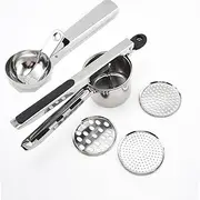 MTSDM Potato Ricer and Scoop Set, Upgraded Stainless Steel Multi-Purpose Potato Masher with 3 Interchangeable Discs Grade Kitchen Tool for Smooth Mashed Potatoes, Fruits, Vegetables Porridge