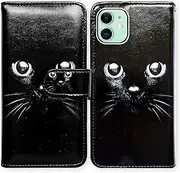 iPhone 12 Mini Case,Bcov Black Cat Style Leather Flip Phone Case Wallet Cover with Card Slot Holder Kickstand for iPhone 12 Mini