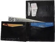 Men's Trifold wallet Genuine Leather 7 credit card ID Billfold Black Wallet BNWT