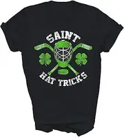 [Above Good Tee] Saint Hattrick St Patrick's Day Hockey Hat Tricks Field Ice Player Fans Gift Unisex Shirt Women Men T-Shirt (Black;XL)