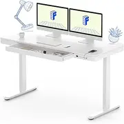 FLEXISPOT 140cm White Electric Standing Desk with Drawers, Quick Assembly Home Office Sit Stand Desk with Storage, USB Charging, Computer Desk for Home Office (White Top + Adjustable Frame, Comhar)