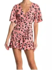 NWT! TopShop Pink Blair Leopard Print Wrap Mini Dress size 2