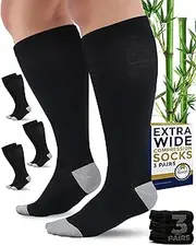 Pembrook 3 Pairs Plus Size Compression Socks Wide Calf - 15-20 mmHg Bamboo Viscose Compression Socks for Women Wide Calf