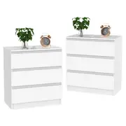 Advwin Set of 2 Bedside Table 3 Drawers Nightstand Storage Cabinet Side Table for Bedroom Living Room White