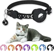 AlxMuNao Airtag GPS Cat Collar Collar Pet Safety Collar Sturdy and Durable and Added Light Reflective Design Anti-Loss Collar Adjustable with Bell Note: This Product Does not Include AirTag. (Black)