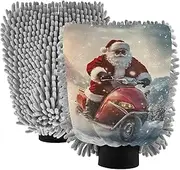 XYMZR Absorbent Microfiber Car Wash Mitt Christmas Santa Funny, Funny Cute Anime Scratch Free for Cars Cleaning, Home Cleaning Mitts, 2 Pack, 10.24” L x 7.09” W