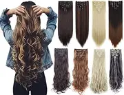 7Pcs 16 Clips 23-24 inch Thick Curly Straight Full Head Clip in on Double Weft Hair Extensions