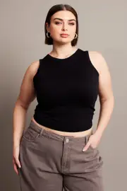 Black Tank Top Sleeveless Crew Neck Seamless