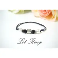 在飛比找蝦皮購物優惠-【Lit Ring】串珠皮繩手環。白色珍珠 銀色 黑色 寶石