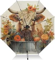 [PDZRMY] Cow Flowers Bucket UV Protection Travel Umbrella Compact for Rain and Sun - Auto Open and Close UPF 50+ Windproof Portable 46” Sun Umbrella for Women and Men