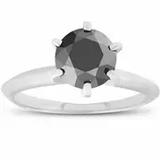 1ct Treated Black Diamond Solitaire Engagement Ring 14K White Gold