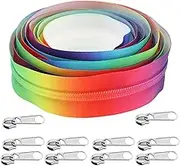 eMagTech #5 Rainbow Zipper Tape 4 Meters Nylon Coil Endless Zippers with 10PCS Silver Zipper Pulls Slider for DIY Sewing Tailor Craft Bags Luggage