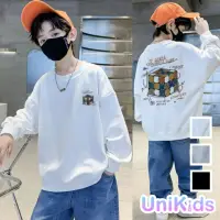 在飛比找momo購物網優惠-【UniKids】現貨 中大童裝長袖T恤 潮流魔術方塊印花大