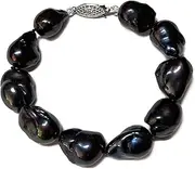 [PremiumPearl] 12-15mm Black Baroque Freshwater Cultured Pearl Bracelet AA+ Quality Sterling Silver Clasp