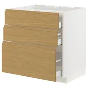 METOD / MAXIMERA base cab f hob/3 fronts/3 drawers, white/Voxtorp oak effect, 80x60x80 cm