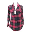 Matchstick Red Plaid Flannel Shirt Roll Tab Sleeves Tie Back Waist Womns XS NWT