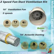 Hydroponics 10Inch 2 Speed Silent Fan Acoustic Ducting inline Ventilation Kit