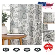 Vintage Navy/Blue Floral Grommet Curtains - Heavy Linen Blend 84"L - 2 Panels