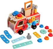 EHJRE Kids Wooden Truck Tool Set Wooden Tool Set for Boys Girls 2 3 4 5 6 Year Old
