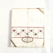 NOS Vintage Adoucha Fingertip Towels Satin Ribbon Embroidered Flowers Christmas