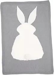 D Rabbit Ear Knitted Blanket for Comfortable Lightweight for Air Conditioning Multi-Functional Use Light Grey