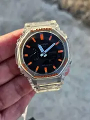 Casio G-Shock GA-2100 SKE Transparent Mod Custom Watch – Orange Accents