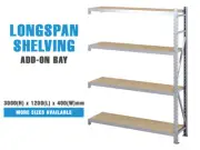3m x 1.2m x .4m Add-On Bay Longspan Shelving Steel Storage Racking Warehouse VIC