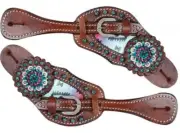 Medium leather PASTEL NAVAJO DIAMOND SPUR STRAPS w/ Crystal rhinestone conchos