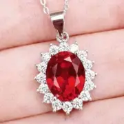 5.50carat Oval Natural Red Ruby & Diamond Pendant 18K White Gold Plated No Chain