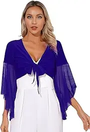 [Loodgao] Women Belly Dance Costumes Long Sleeve Mesh Crop Tank Tops Bow Tie Back Shirts Modern Dance Costumes