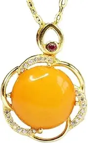 [KONGKNUANK] Necklaces For Women Jade pendant Natural beeswax pendant in gold plated S925 silver with chicken oil yellow color Jade Necklace Pendant for Women Yoga Jade Neaklaces Genuine Jade Pendant for Women