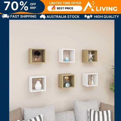 Wall Cube Shelves 6 pcs White Sonoma Oak Storage Display Floating Shelves 07069