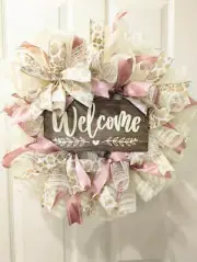 Shabby Chic Welcome Wreath, Porch Decor, Home Decor, Gift, 22" Wreath