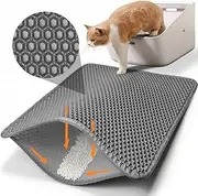 Conlun Cat Litter Mat-23"X17" Litter Box Mat for Kitty, EVA Honeycomb Double Layer Design, Urine & Waterproof Scatter Control, Less Waste, Easier To Clean,Non Slip, Gray