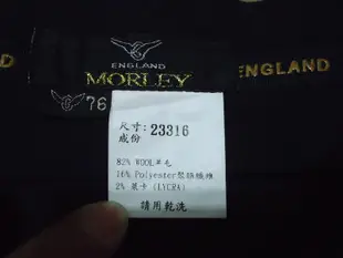 英國品牌MORLEY黑色細白點條紋彈性直筒西裝褲,82%羊毛有內裡,尺寸76,腰圍29.5吋褲長37.25吋,少穿清倉大