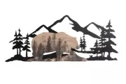 Rustic Mountain Bear Silhouette Metal Wall Art Decor Wildlife Themed Home Accent