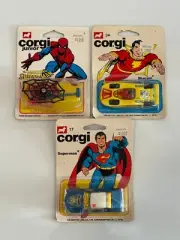 Vintage 1979 Superman-Shazam-Spiderman Corgi Diecast DC Comics Lot of 3