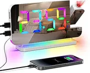 Lancoon Digital Alarm Clock with 180° Projection Radio Clock 11 RGB Color Display 10 Color Night Light 15 Level Volume USB A/C Charging Port Snooze White