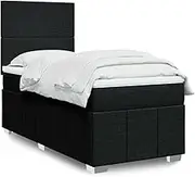 vidaXL Box Spring Bed - Black King Single with Pocket Spring Mattress, Adjustable Headboard & LED Lights