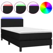 vidaXL Box Spring Bed with Mattress&LED Black 106x203 cm King Single Size Fabric