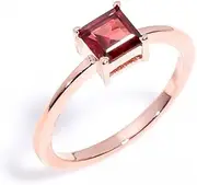 [HIMALYA QUARTZ] 925 Silver Ring For Women Solitaire Statement Ring Ethnic Vintage Gemstone Ring Natural Garnet Square Shape Cut Stone Wedding Engagement Ring