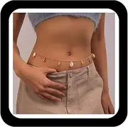 [Wendalern] Boho Pearl Shell Waist Body Chain Gold Starfish Conch Belly Chain Sexy Beach Bikini Body Chain Ocean Trinkets Waist Chain Belt Rave Body Accessory Jewelry for Women