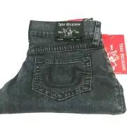 True Religion Mens Geno Relaxed Slim Cover Stitch Blue Jeans 102943