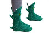 Unisex Christmas Knit Crocodile Socks 3D Shark Shape Christmas Creative Warm Winter Socks Crocodile Animal Socks-Green crocodile